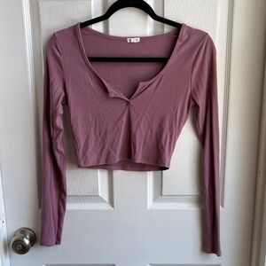 Garage Ribbed Pink Long Sleeve Crop Top